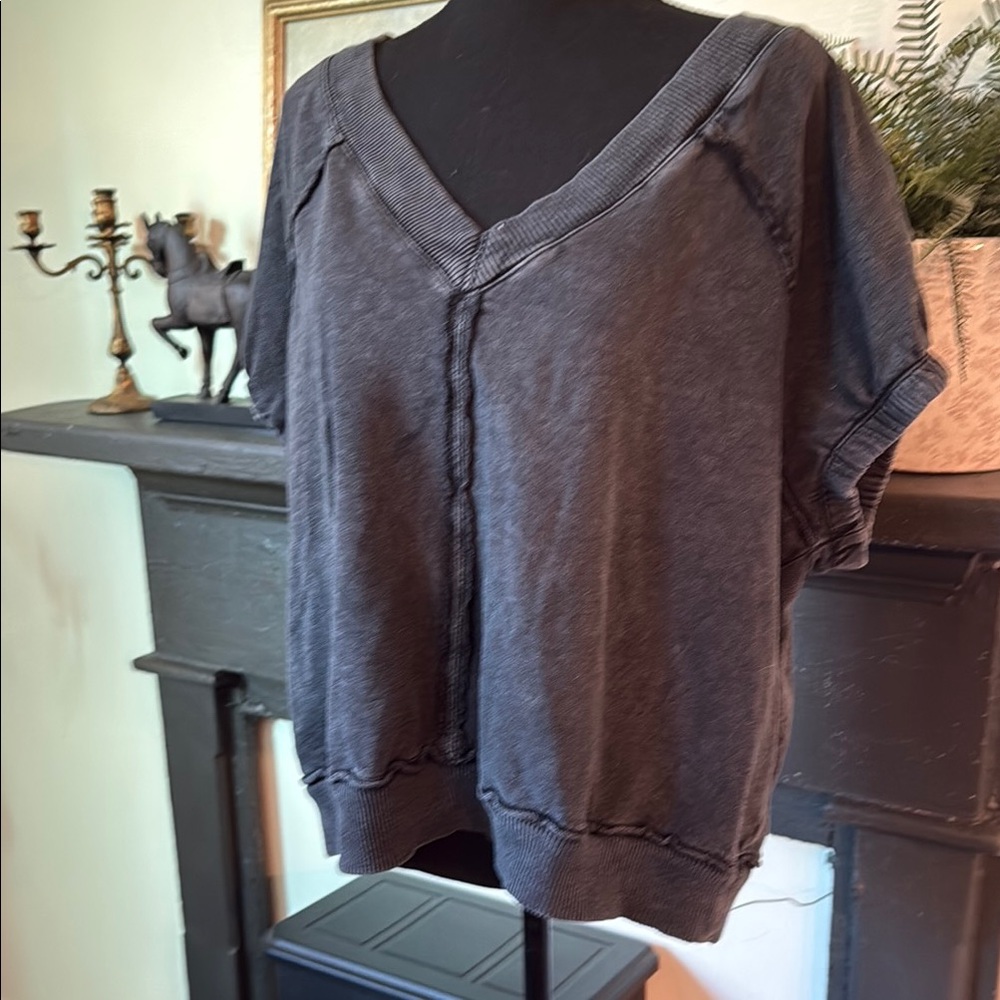 Pilcro Gray Boxy Short Sleeve Sweatshirt